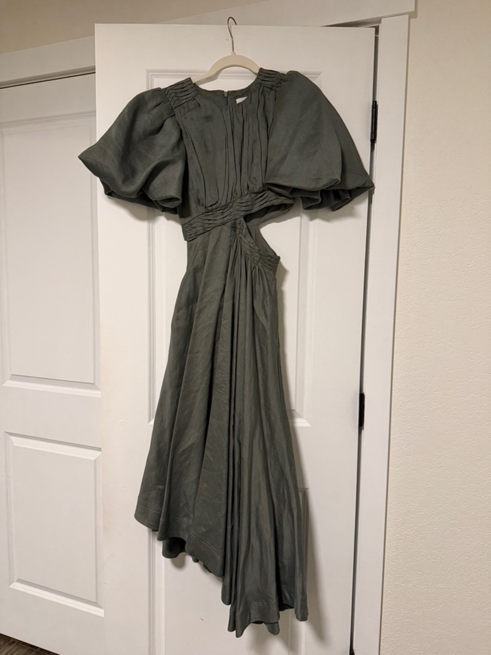 Aje Women's Olive Green Puff-Sleeve Cutout Dress - Picture 2 of 3